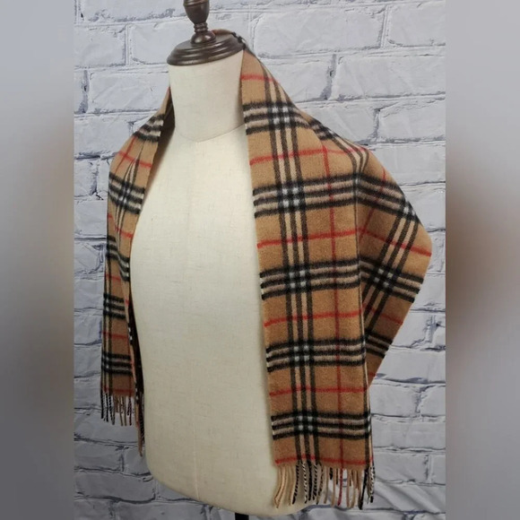 Burberry Vintage Scarf Nova Check Cashmere Wool England 90s Y2K 58" x 12" - Picture 10 of 12